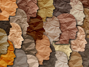 Tissue paper cut outs of human profiles of varying skin tones