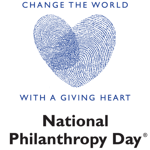 "Change the World With a Giving Heart" National Philanthropy Day logo