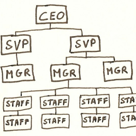 Drawing of employee tree with CEO on top and staff on the bottom