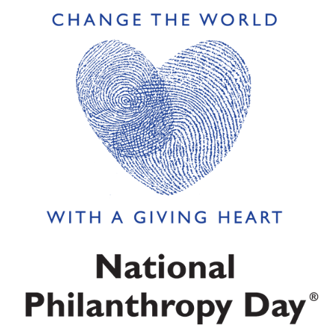 "Change the World with a Giving Heart" NPD logo with a heart formed with two fingerprints
