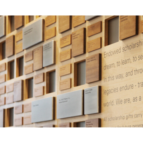 image of a donor wall listing names of donors