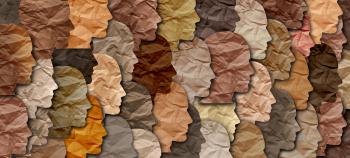 Tissue paper cut outs of human profiles of varying skin tones