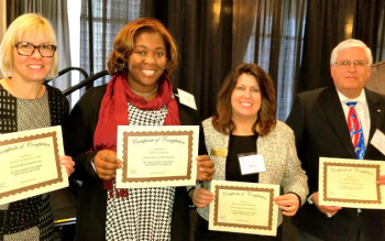 Spring 2017 program graduates Amalia Schoone CFRE, Mentor, Anya Gordan, Mentee, Dawn Wollenzien, Mentor and James Maletta, Mentee