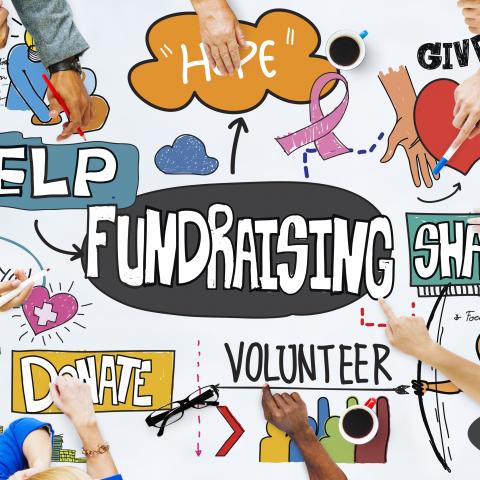 Image with words such as "Fundraising", "Help", "Hope", Share", and so on
