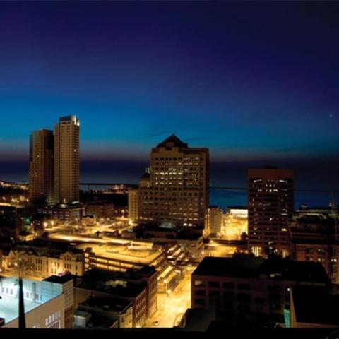 View from Pfister Hotel's bar Blu over looking downtown Milwaukee