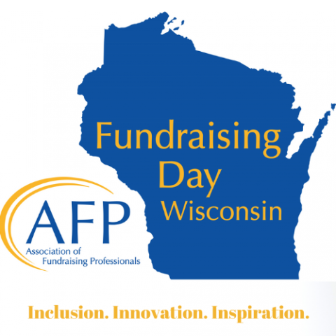 Fundraising Day Wisconsin text written over am image of the State of Wisconsin