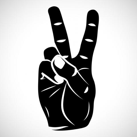 Drawn image of black hand making the peace sign